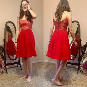 Vintage 50s/60s Golden Red Embroidered Brocade Chiffon Dress